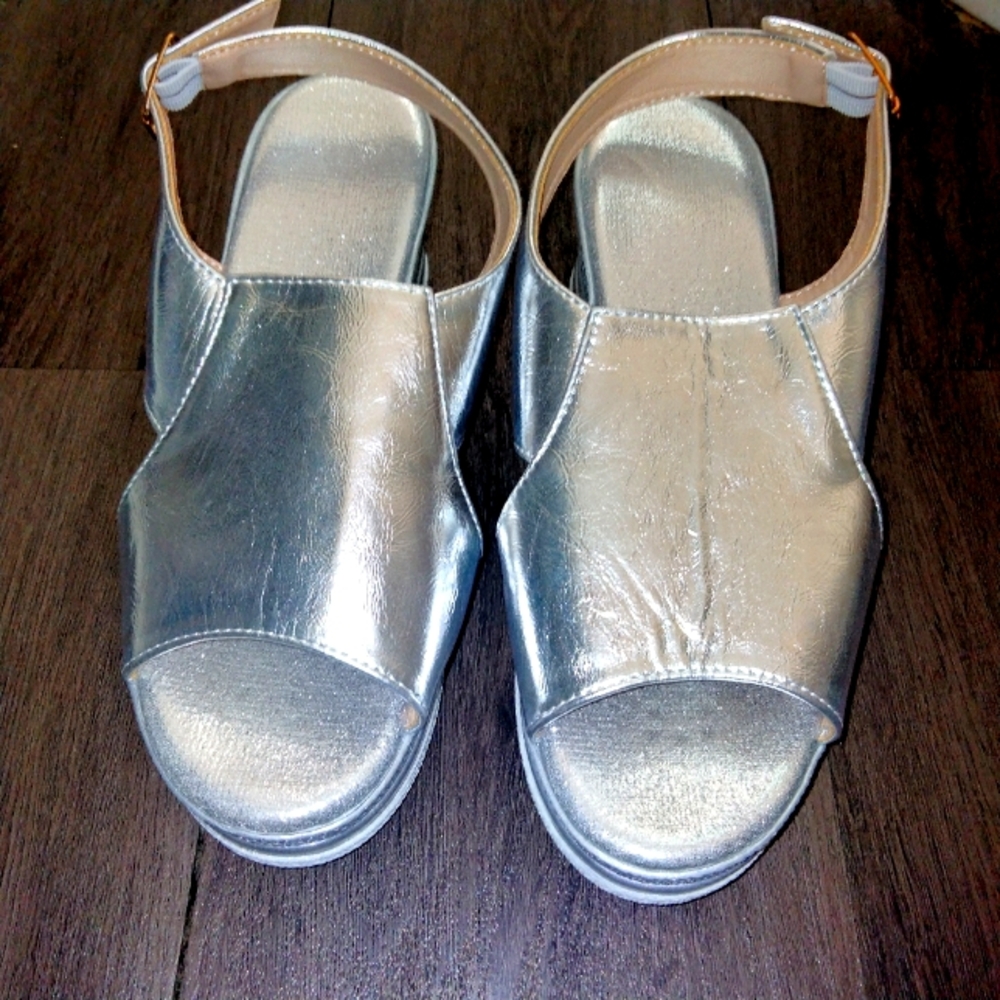 Silver Women's Wedge Sandals